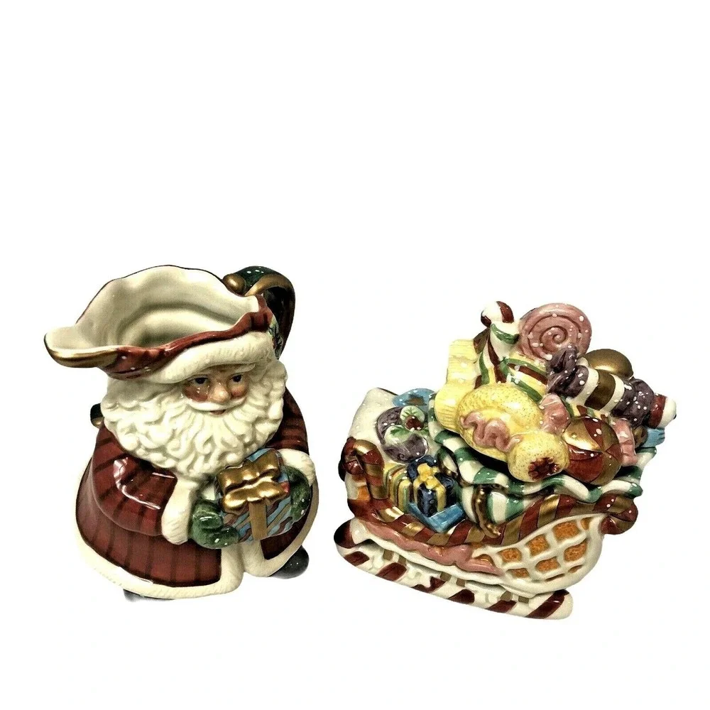 Fitz and Floyd Santa Sleigh Creamer Sugar Set Red White One Size Holiday